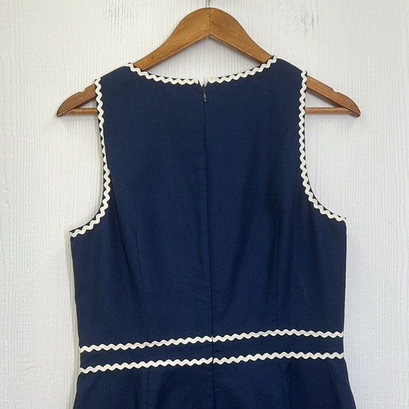 J.Crew - NWT Navy Sleeveless Blue And White Ric Rac Trim Lined Dress Size 6 - Picture 10 of 11